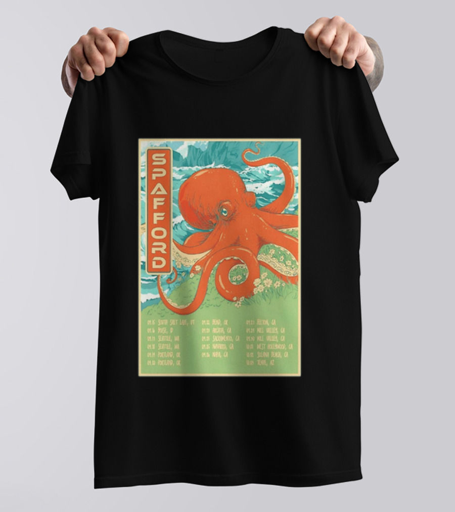 Spafford Fall Tour 2026 Octopus Illustration With Cities And Dates T-Shirt