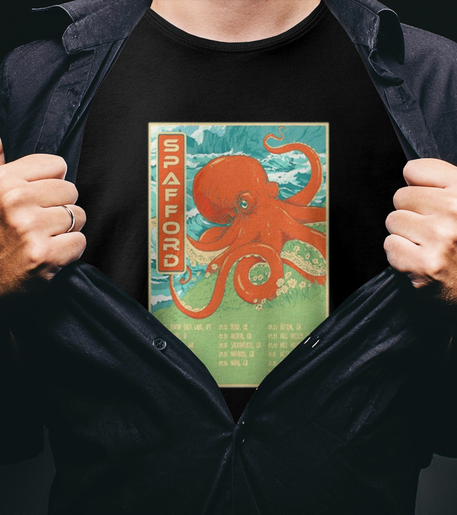 Spafford Fall Tour 2026 Octopus Illustration With Cities And Dates T-Shirt