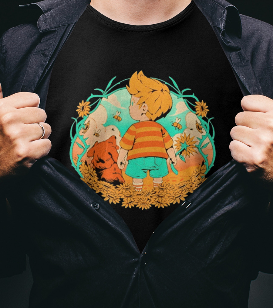 Sunflower Boy Lucas And Boney Mother 3 Adventure Sunflowers And Bees Scene T-Shirt