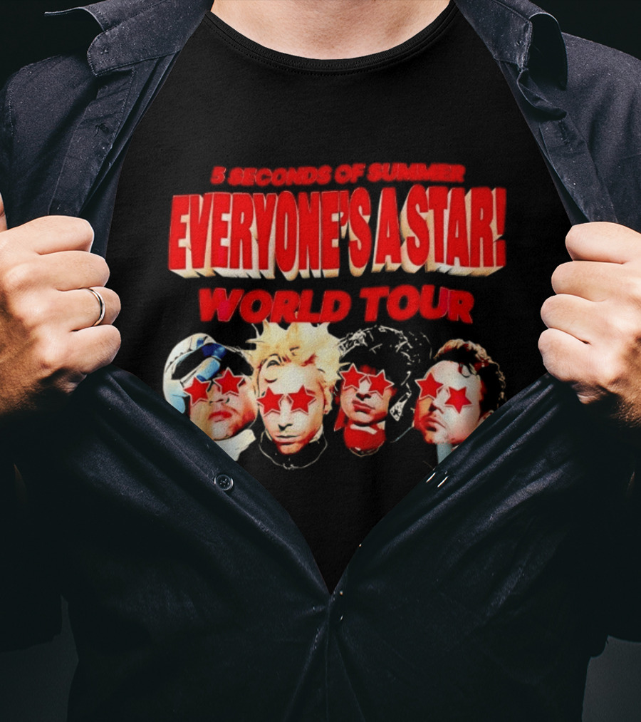 5 Seconds Of Summer Everyone's A Star World Tour Red Star Faces T-Shirt