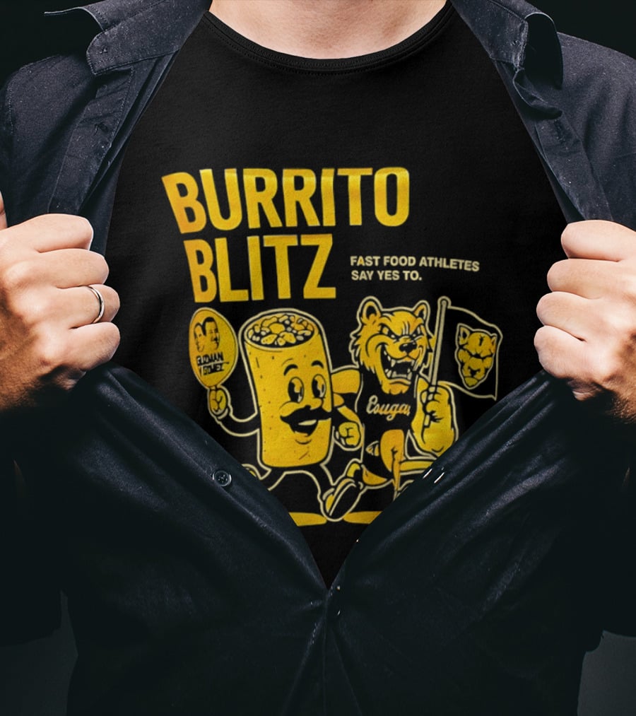 Burrito Blitz Fast Food Athletes Say Yes To Playful Mascot Race T-Shirt