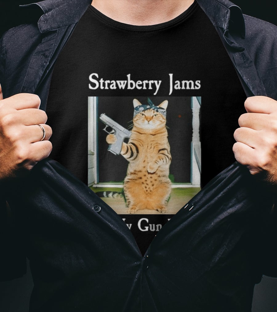 Strawberry Jams Cat With Gun But My Gun Don't T-Shirt