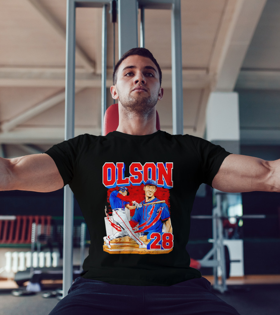 Olson 28 Baseball Player Blue And Red Hand Drawn T-Shirt