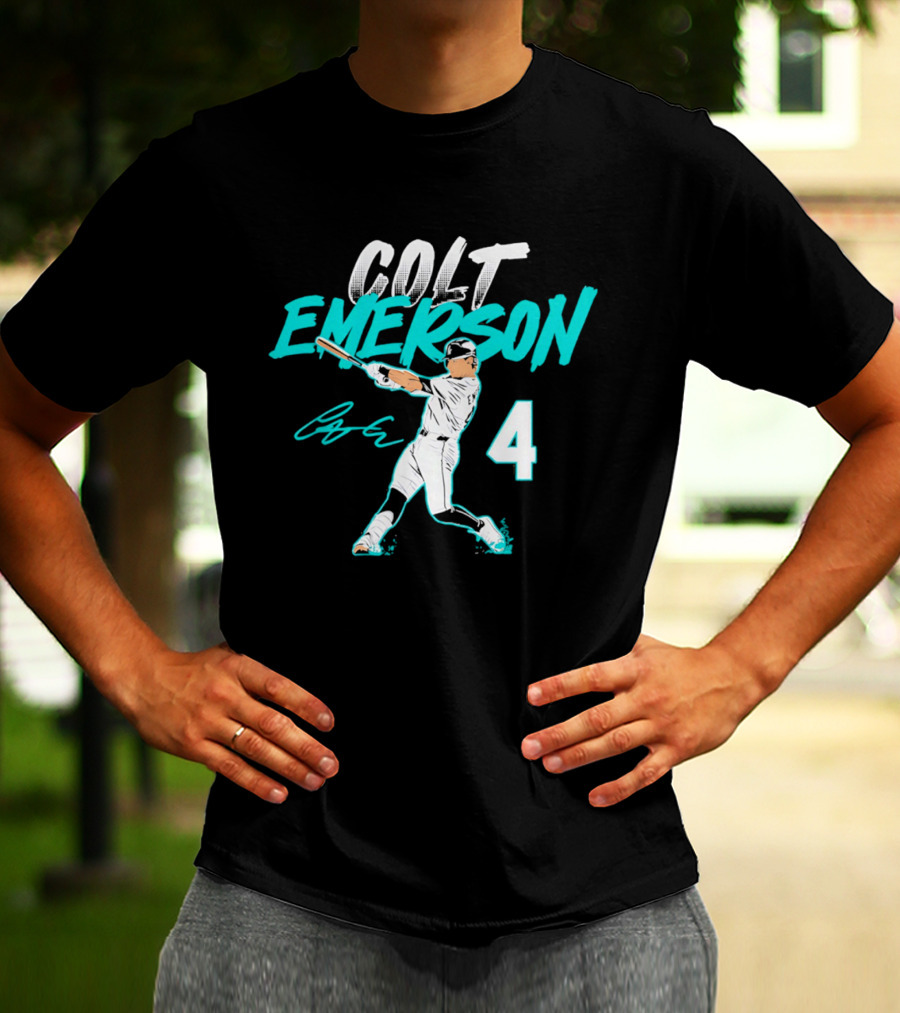 Colt Emerson Seattle Mariners Number 4 Slugger Swing Signature T-Shirt