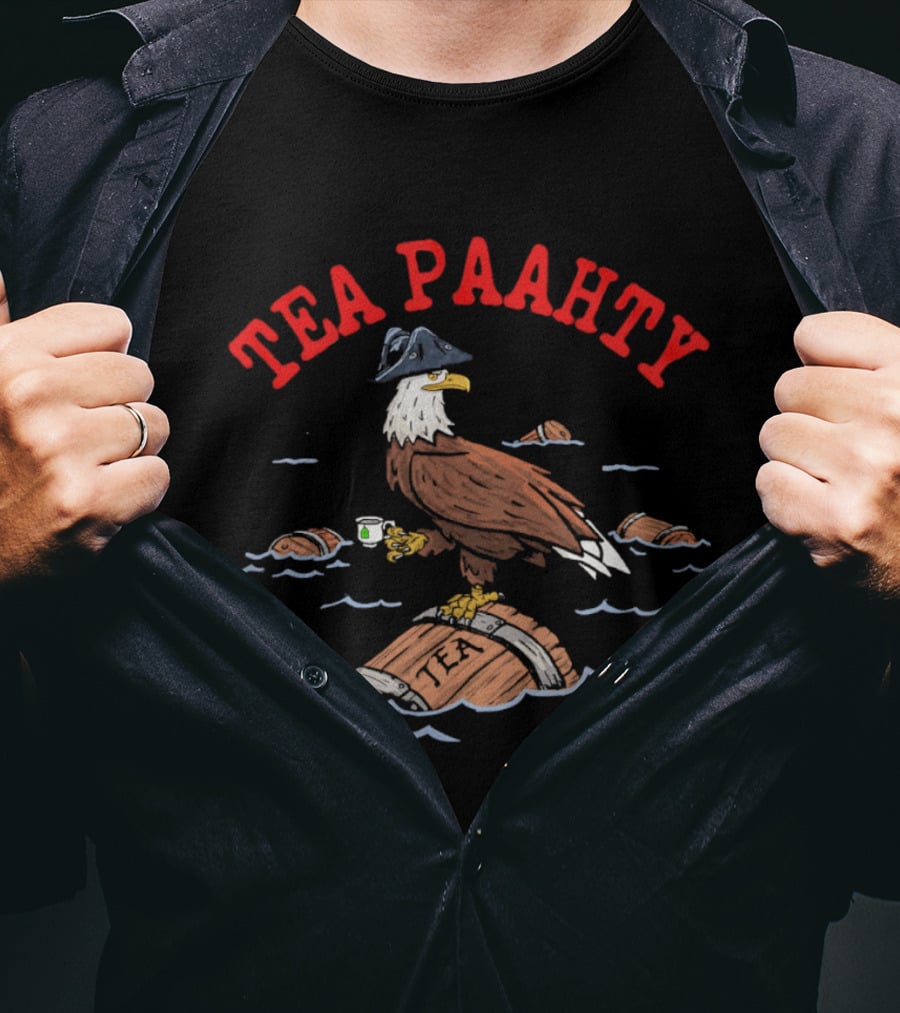 Tea Paahty Eagle With Tricorn Hat And Tea Cup On Barrel T-Shirt