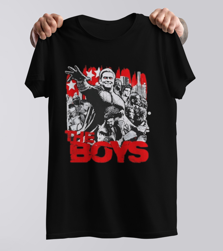 The Boys Homelander Ensemble Distressed Stars And Cityscape T-Shirt