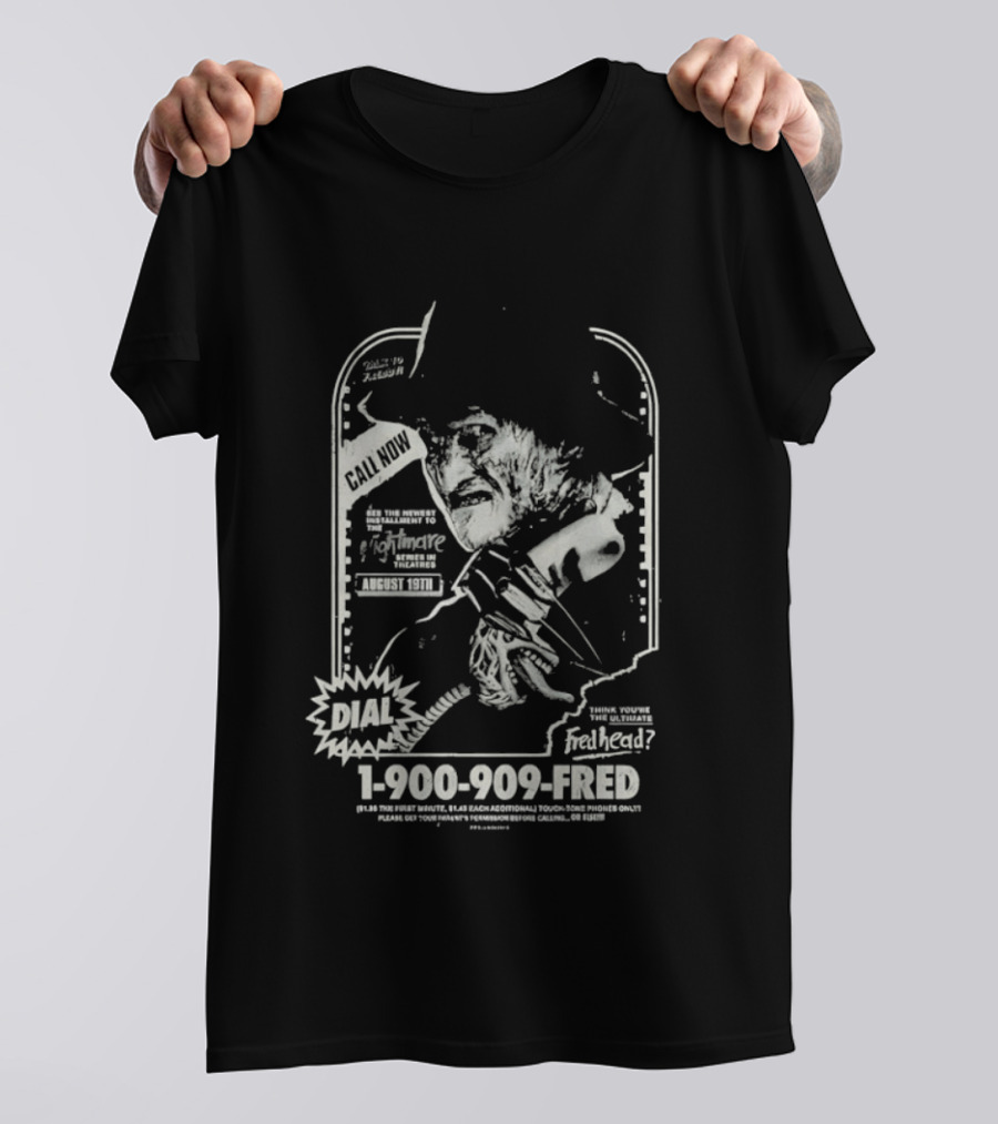 Freddy Krueger Hotline Gutter Garbs Dial 1 900 909 FRED T-Shirt
