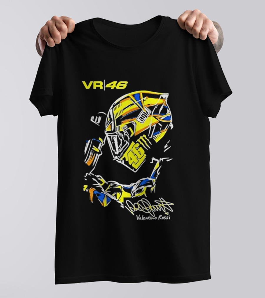 Valentino Rossi VR46 MotoGP Sun And Moon Racing Helmet Yellow Blue T-Shirt