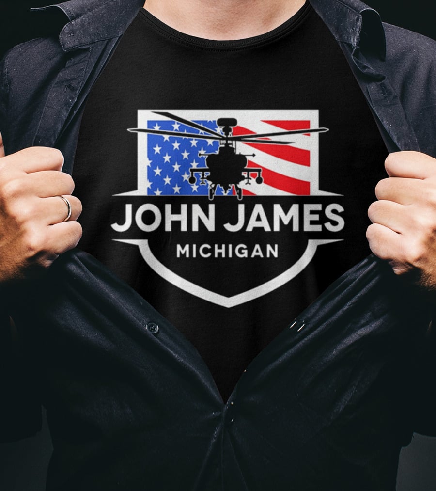 John James Michigan American Flag Helicopter T-Shirt