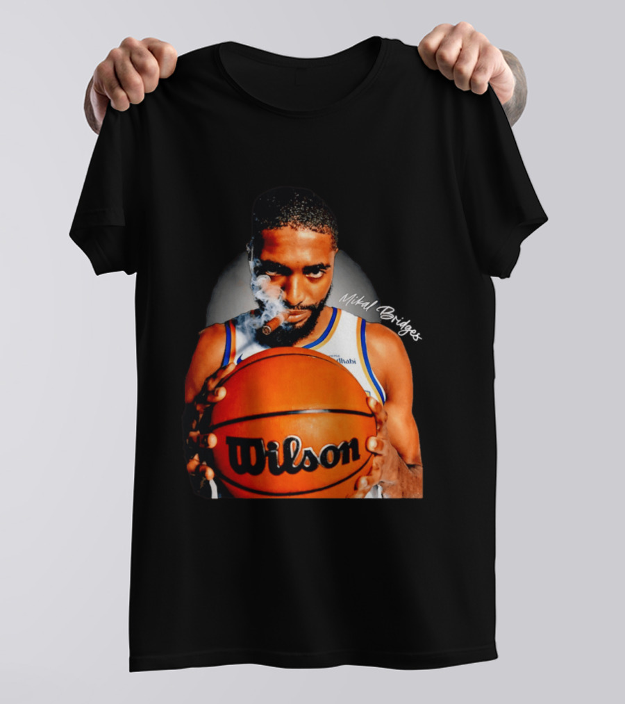 Mikal Bridges Smoking Cigar New York Knicks Wilson Basketball T-Shirt