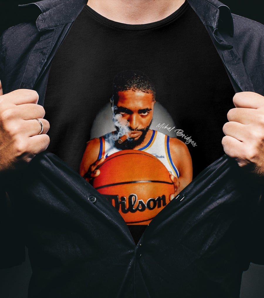 Mikal Bridges Smoking Cigar New York Knicks Wilson Basketball T-Shirt