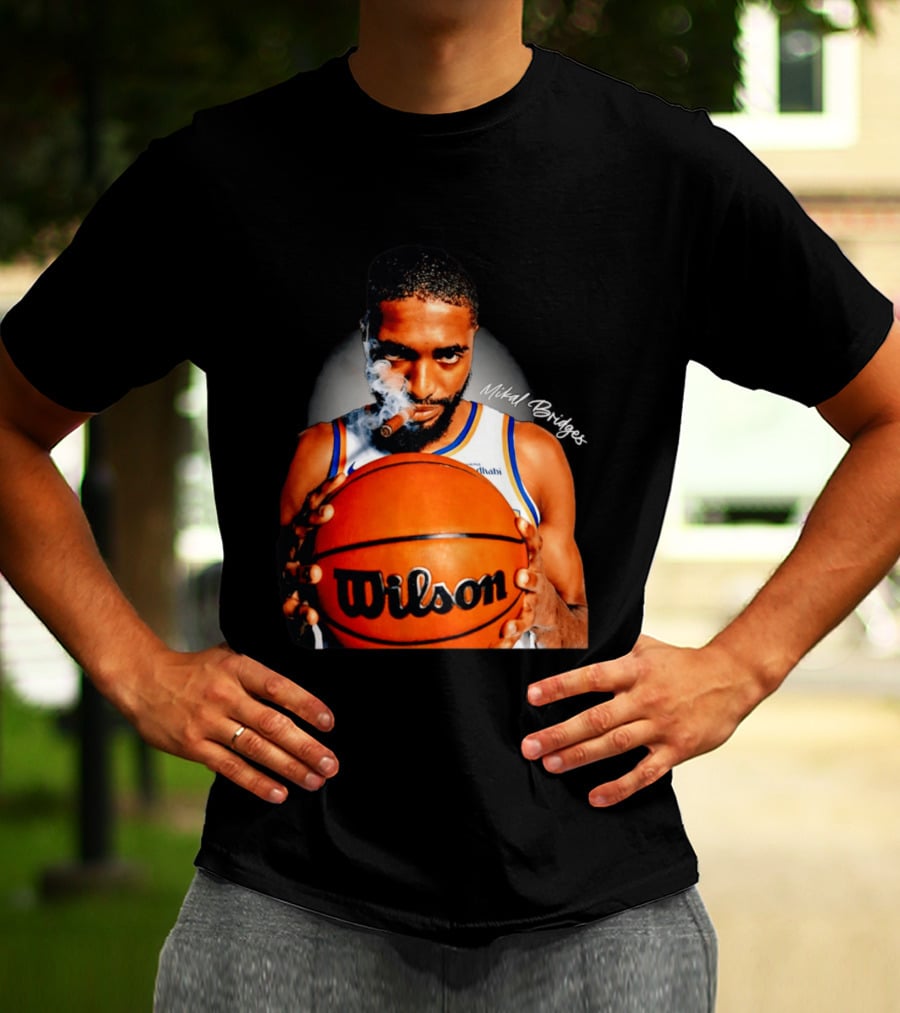 Mikal Bridges Smoking Cigar New York Knicks Wilson Basketball T-Shirt