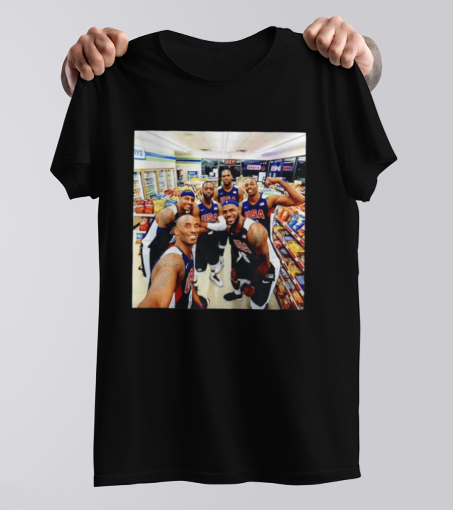 USA Legend Basketball Kobe Bryant LeBron James Dwight Howard Selfie Meme 7 Eleven USA Jersey Team Players T-Shirt
