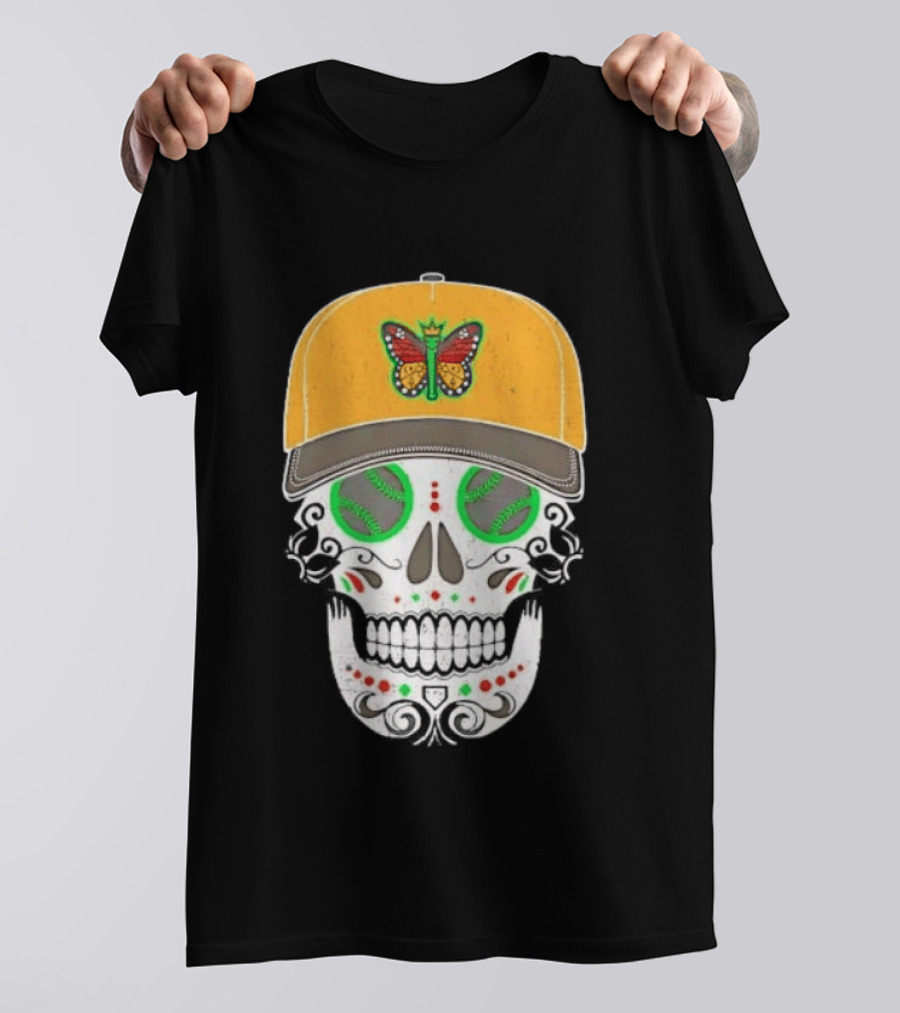 Eugene Emeralds Sugar Skull Baseball Butterfly Cap T-Shirt