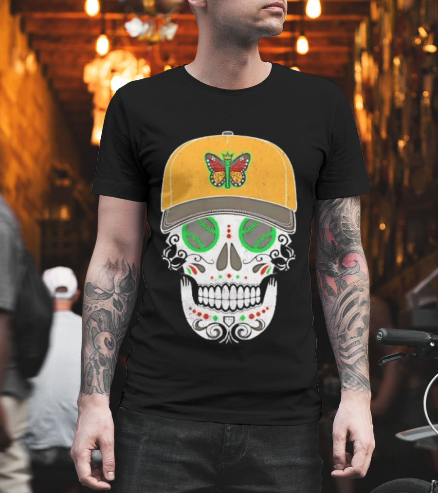 Eugene Emeralds Sugar Skull Baseball Butterfly Cap T-Shirt