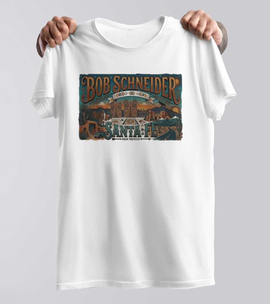 Bob Schneider Santa Fe New Mexico Concert June 4 2026 Railyard Plaza Fiesta Southwestern Desert T-Shirt