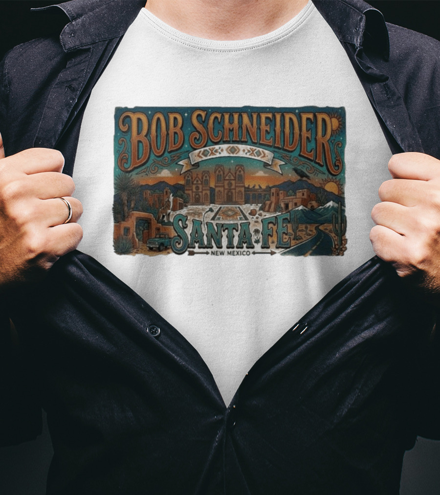 Bob Schneider Santa Fe New Mexico Concert June 4 2026 Railyard Plaza Fiesta Southwestern Desert T-Shirt