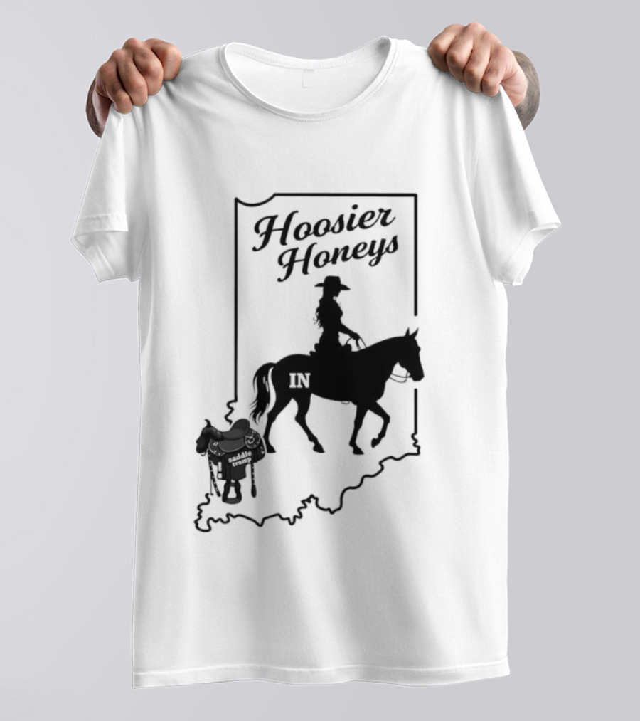 Hoosier Honeys Riding Silhouette With Saddle And Horse Inside Indiana T-Shirt
