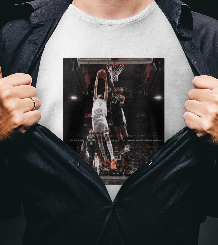 Spurs Devin Vassell Blocks Thunder Chet Holmgren NBA Basketball Moment T-Shirt