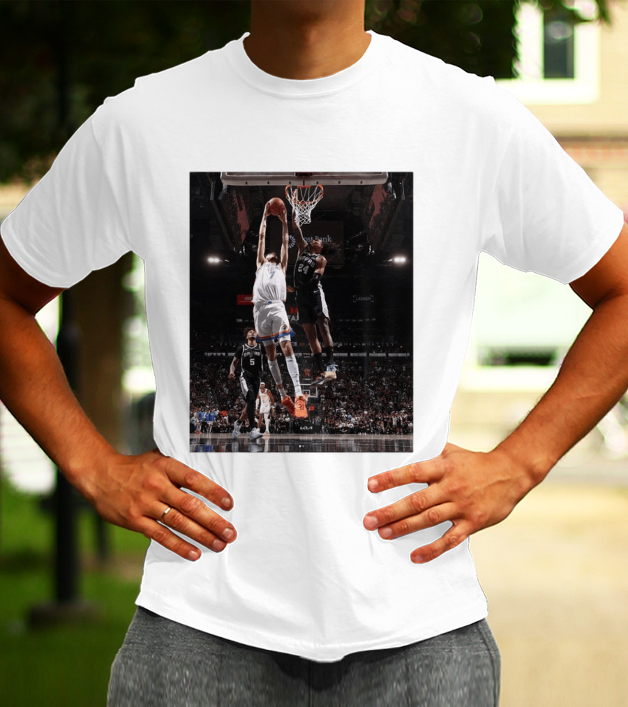 Spurs Devin Vassell Blocks Thunder Chet Holmgren NBA Basketball Moment T-Shirt