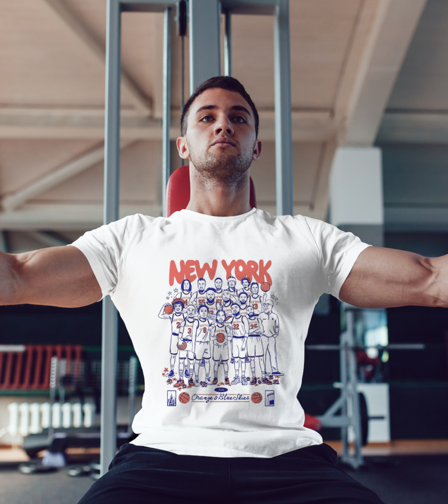 New York Knicks NBA Orange And Blue Skies Cartoon 2026 T-Shirt