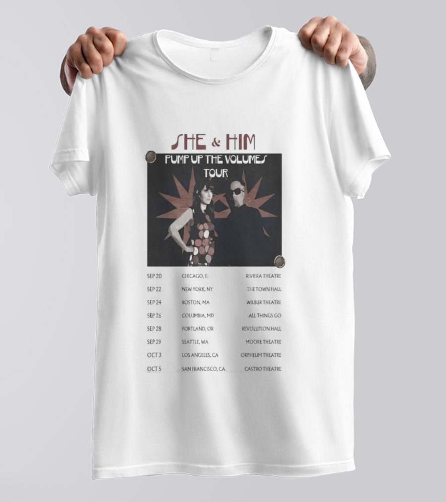 She & Him Pump Up The Volumes Tour 2026 Dates And Locations T-Shirt