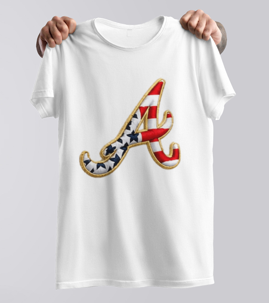 America 250th Anniversary Braves Hat Patriotic Letter A Stars And Stripes T-Shirt