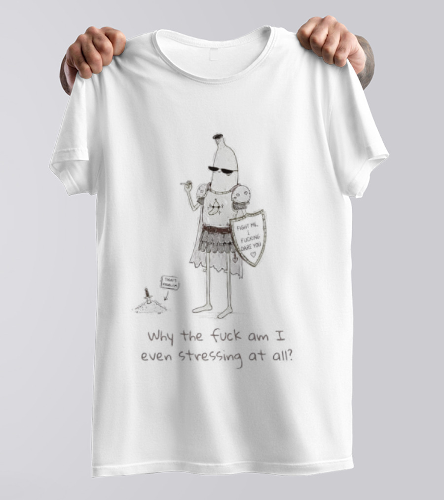 Banana Knight Why The F*ck Am I Even Stressing At All Quirky Humor Medieval Banana Warrior T-Shirt