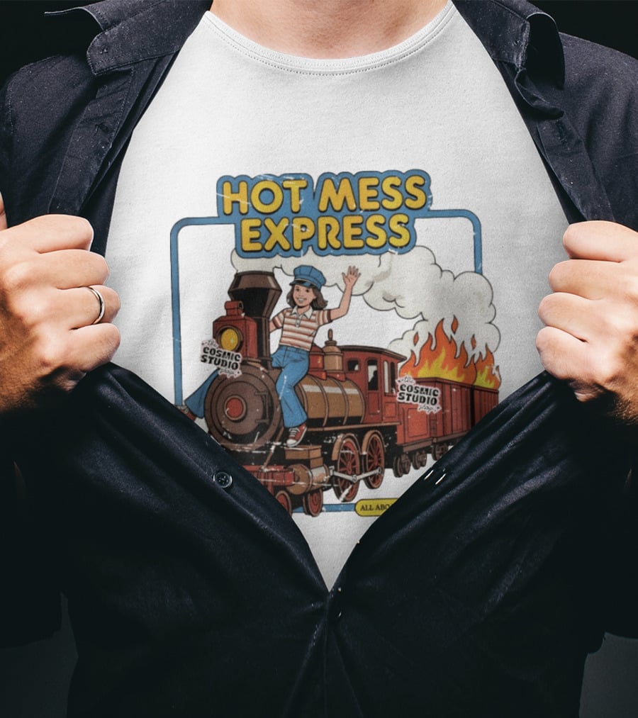 Hot Mess Express All Aboard Poor Decisions Cosmic Studio Vintage Train Cartoon T-Shirt