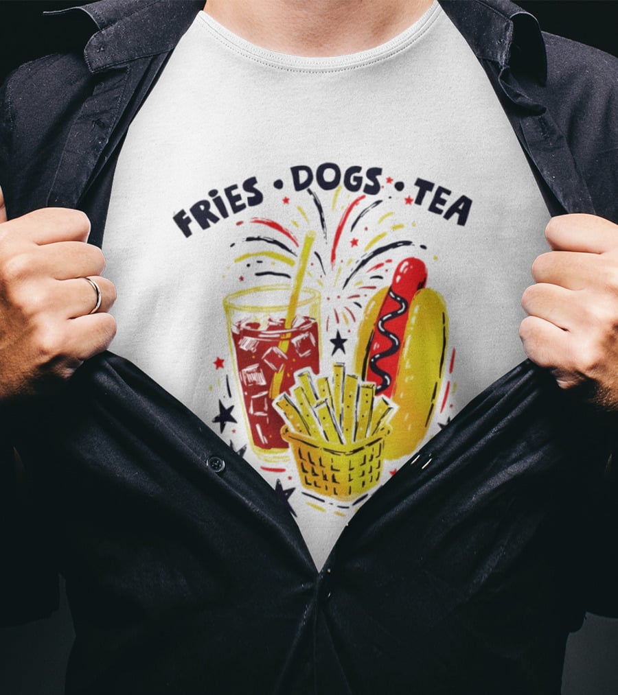 Fourth Of July Fries Dogs Tea Fireworks 250th Anniversary Celebration America T-Shirt