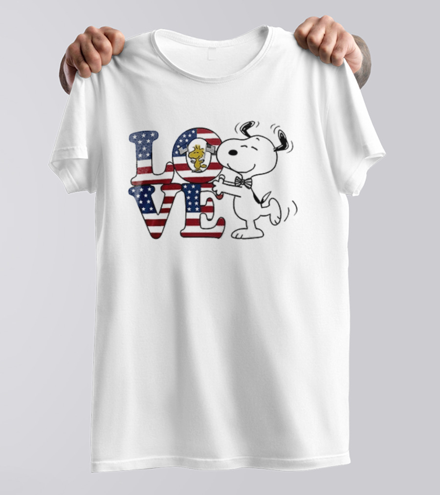 Peanuts Snoopy Love One Nation Under God American Flag 250 Years T-Shirt