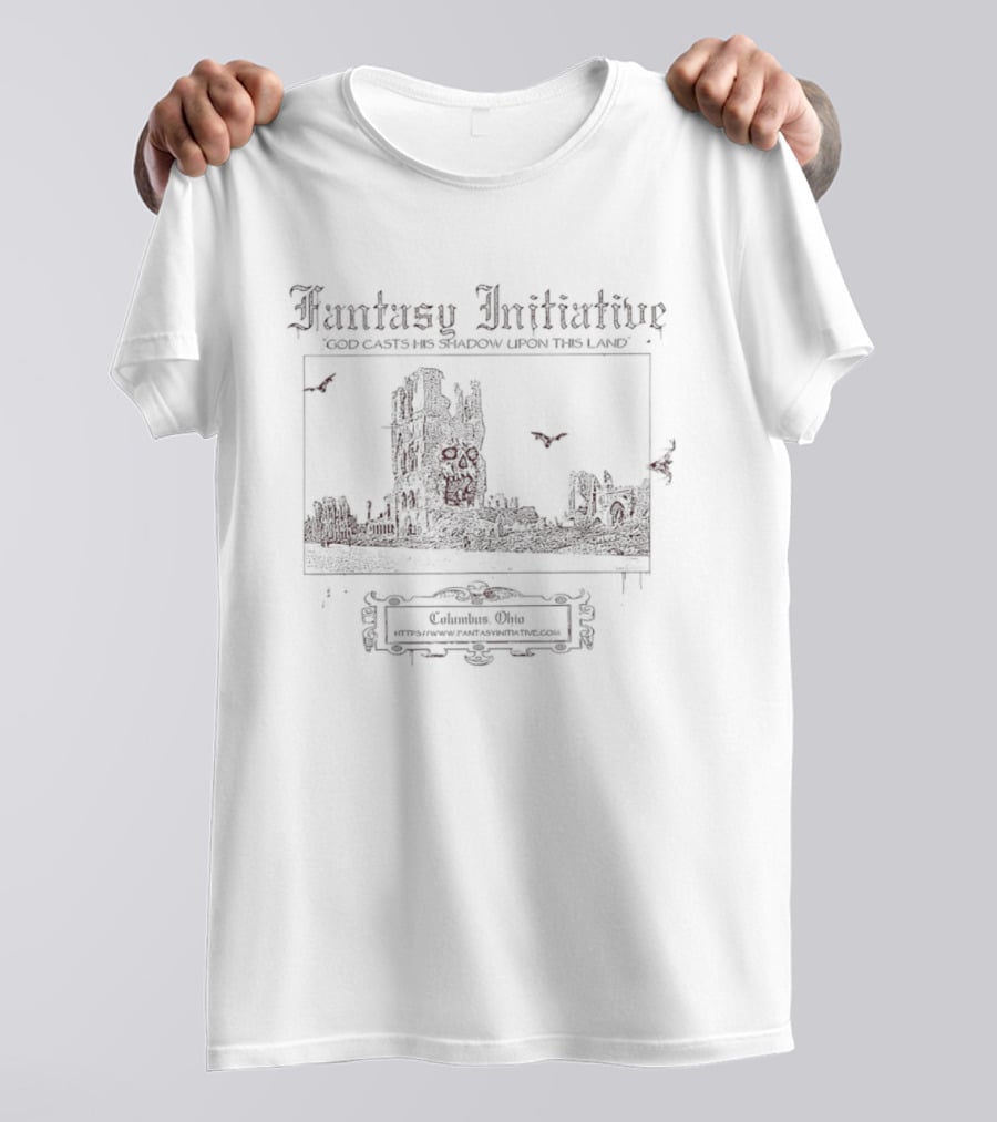 Fantasy Initiative God Casts His Shadow Upon This Land Ravens Gothic Castle Scene T-Shirt