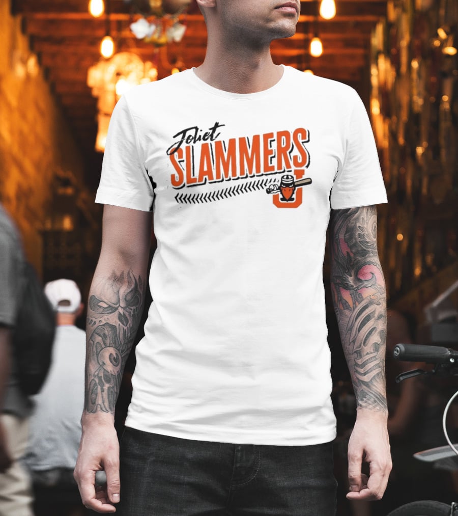 Joliet Slammers Baseball Orange Text With J Batting T-Shirt