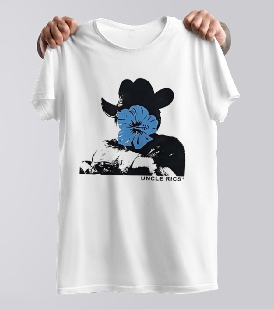 Andy Warhol Uncle Rics Blue Flower Cowboy Hat T-Shirt