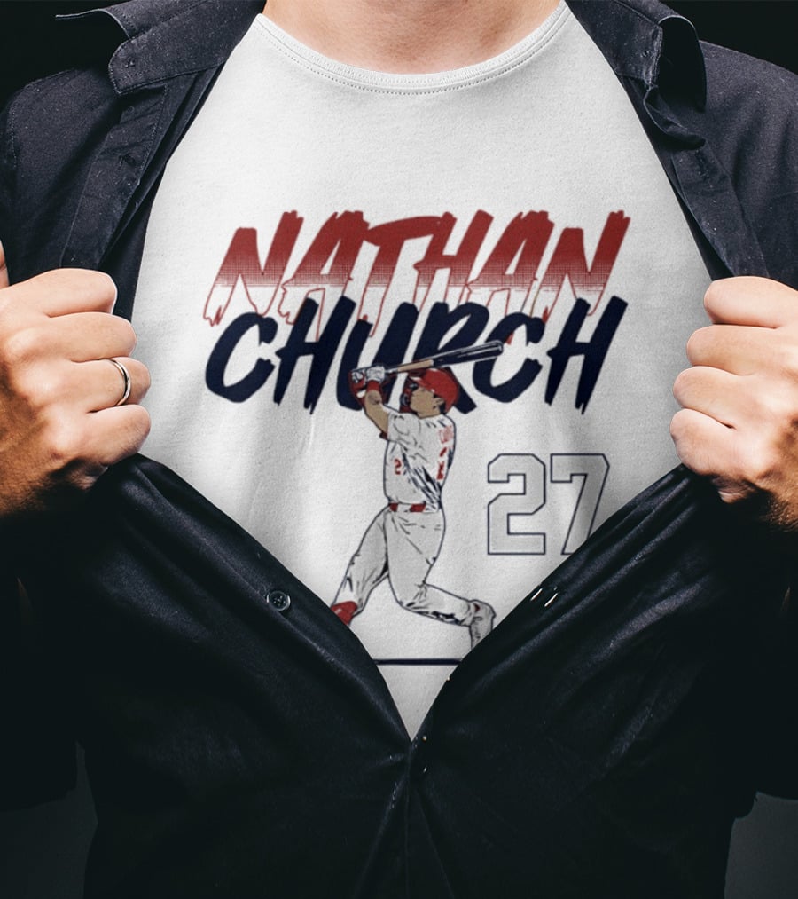 Nathan Church 27 St. Louis Baseball Slugger Swing T-Shirt