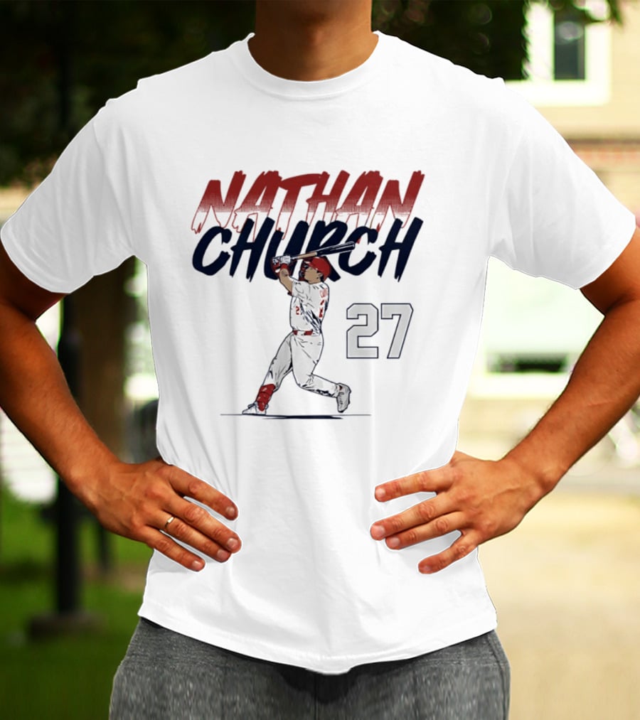 Nathan Church 27 St. Louis Baseball Slugger Swing T-Shirt
