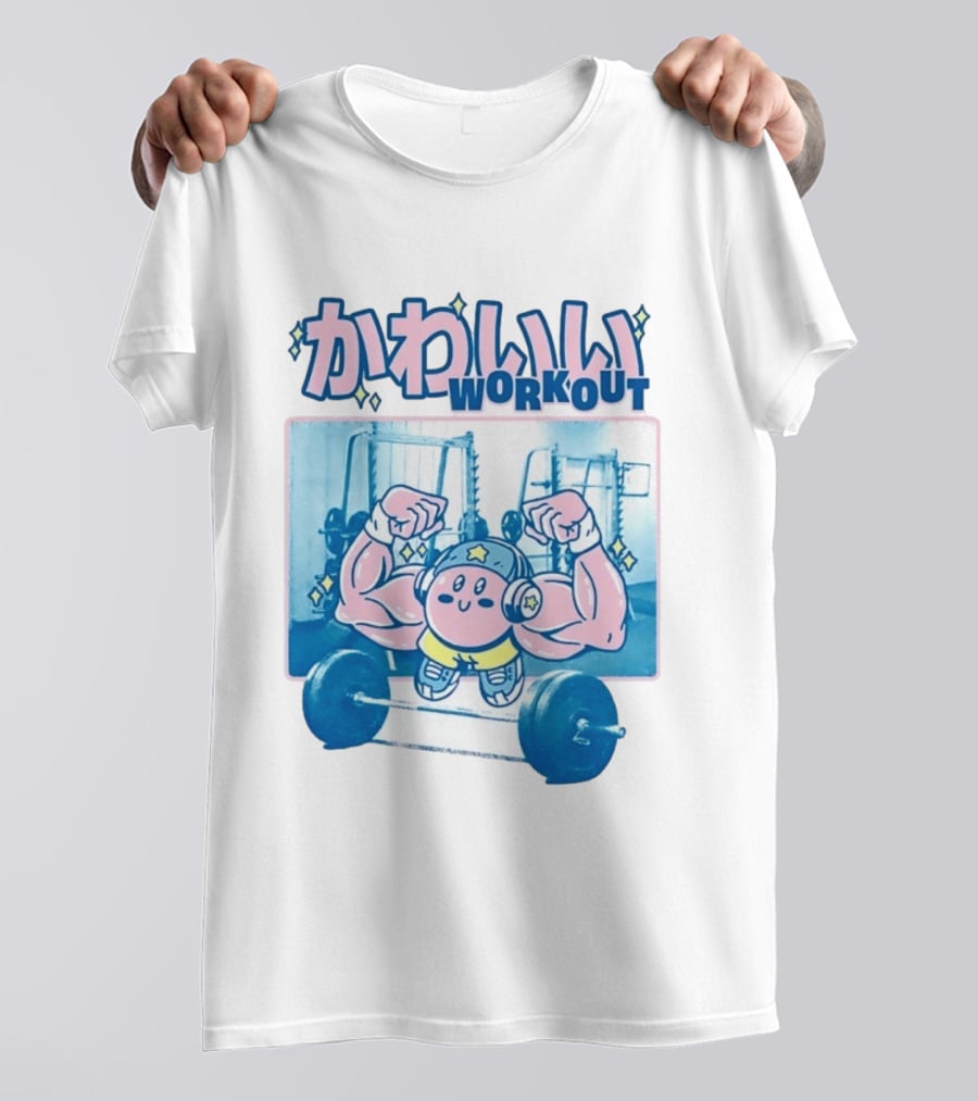 Kawaii Workout Kirby Barbell Gym Motivation T-Shirt