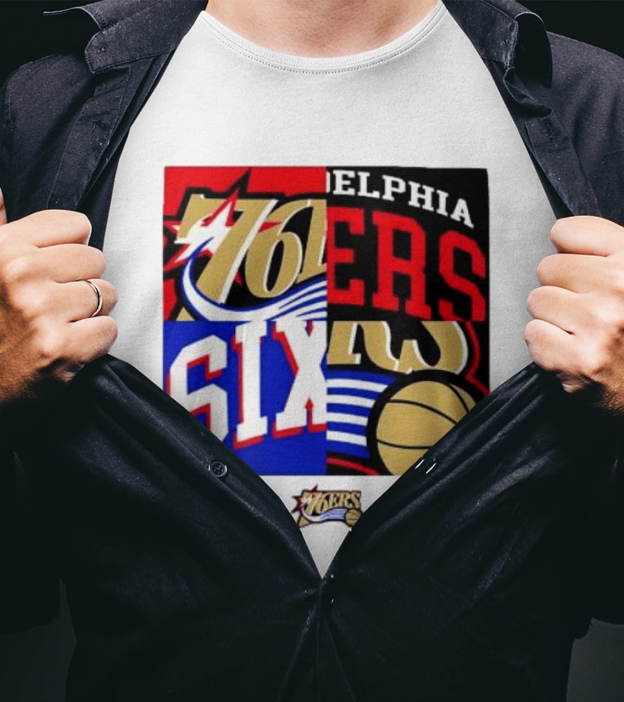 Philadelphia 76ers Vintage Block Logo Compilation NBA Basketball Fan Merch T-Shirt
