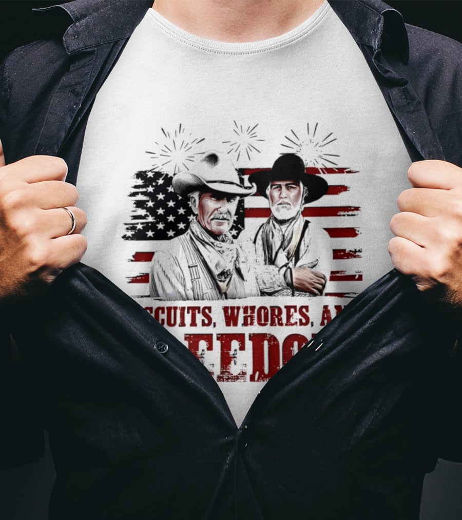 Biscuits Whores And Freedom American Flag Cowboys T-Shirt
