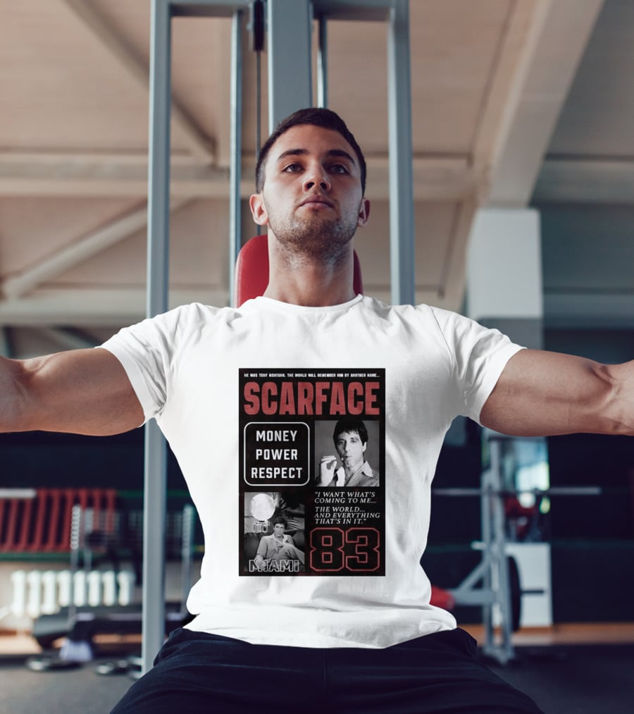 Scarface Tony Montana Money Power Respect Miami 83 I Want What's Coming To Me T-Shirt