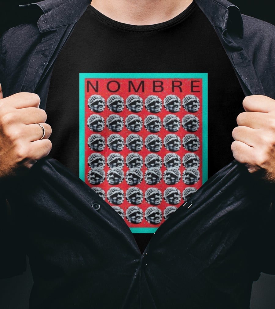 NOMBRE Repeating Pattern Red Teal T-Shirt