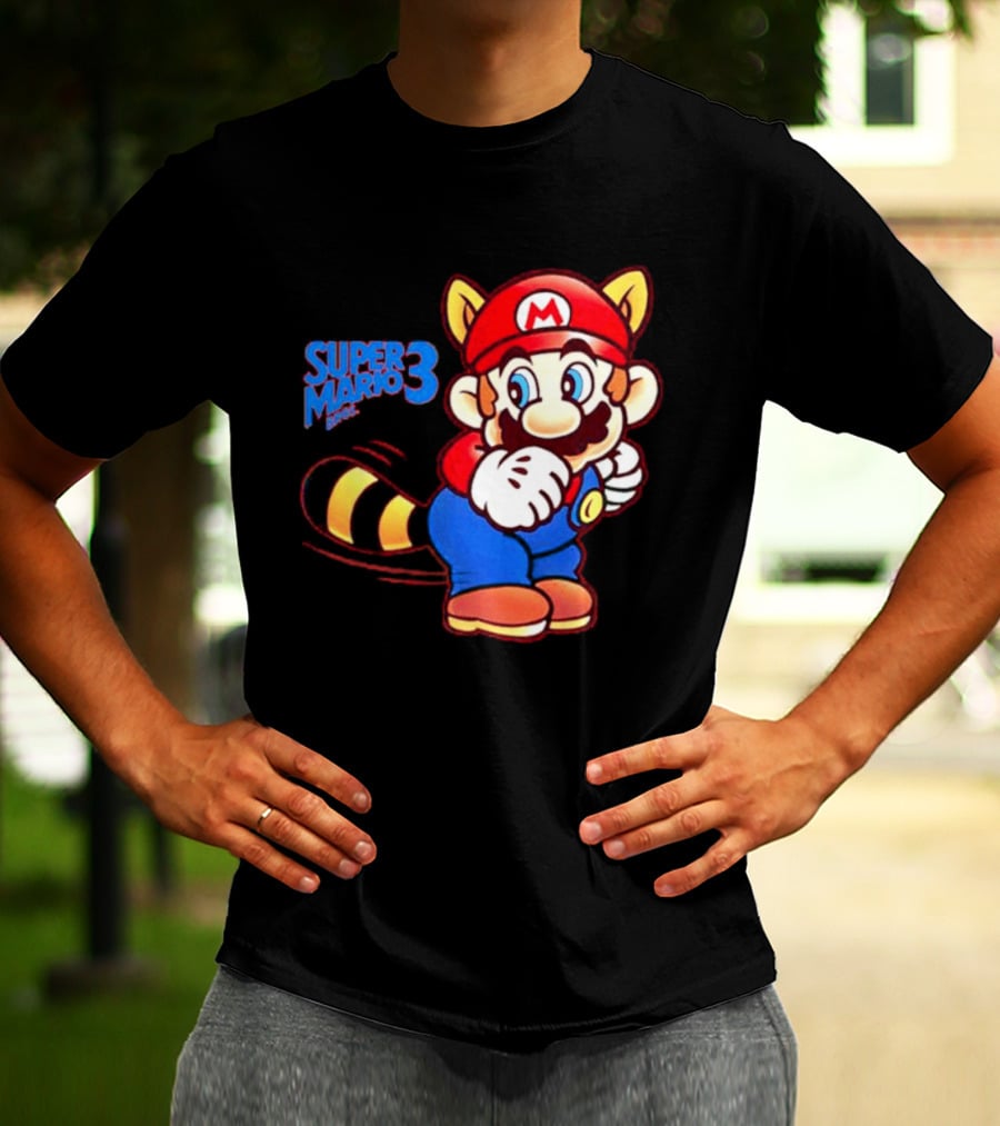 Super Mario Bros 3 Raccoon Mario Tail Whip Retro Game Nostalgia T-Shirt