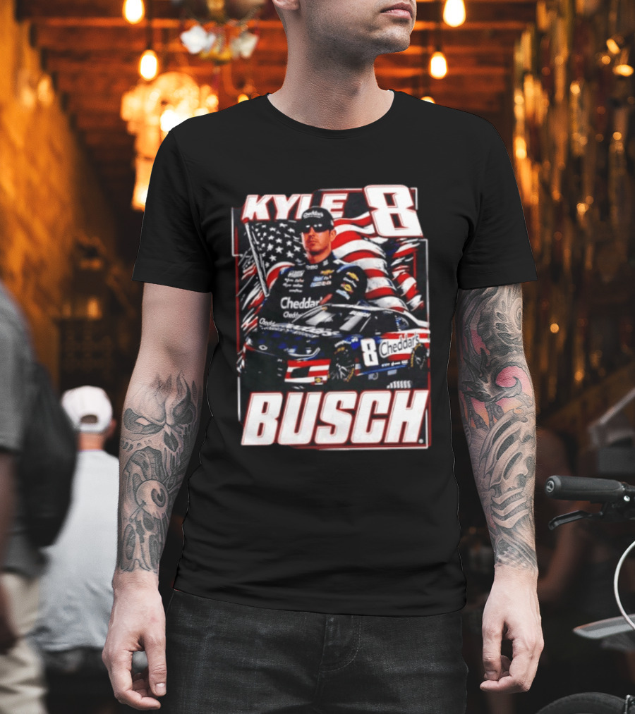 Kyle Busch 8 Cheddar's Racing With American Flag T-Shirt