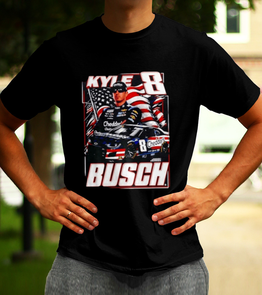 Kyle Busch 8 Cheddar's Racing With American Flag T-Shirt