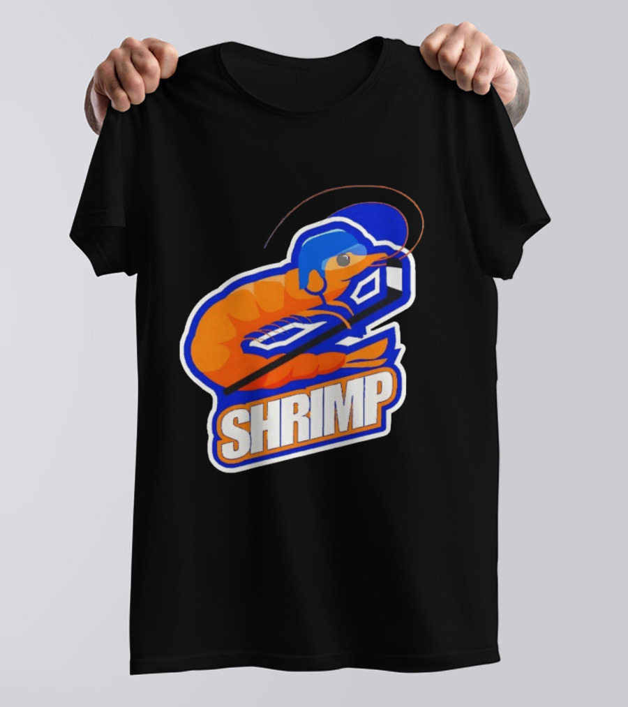 San Jose Shrimp Hockey Team Logo With Hockey Stick And Helmet T-Shirt