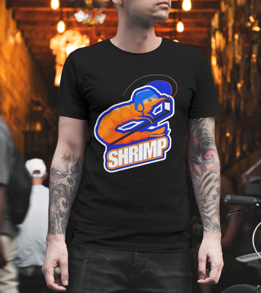 San Jose Shrimp Hockey Team Logo With Hockey Stick And Helmet T-Shirt