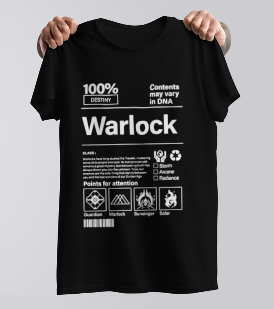 100% Destiny Warlock Contents May Vary In DNA Points For Attention Classic Solar Void Arc T-Shirt