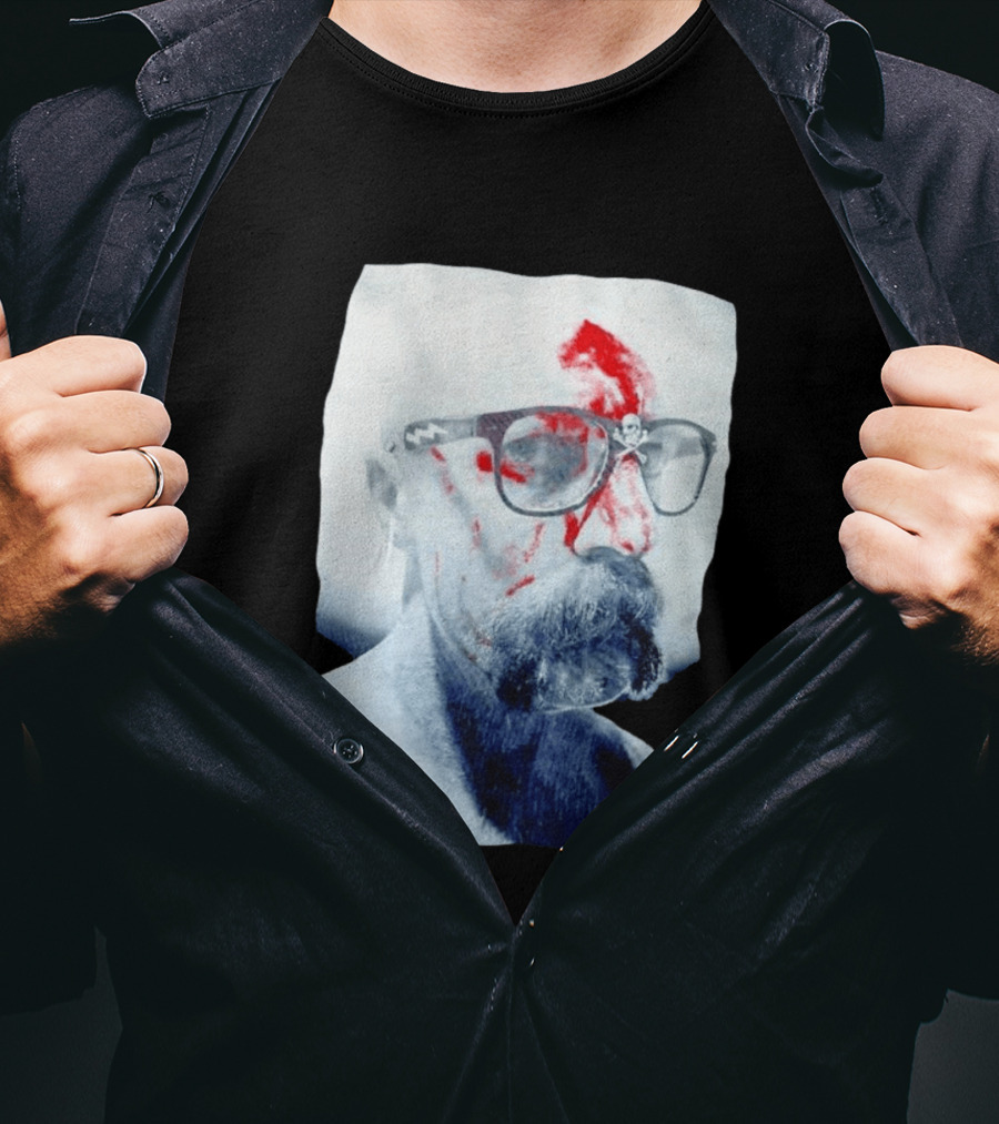 Bald Man With Bloody Beard And Skull Glasses T-Shirt