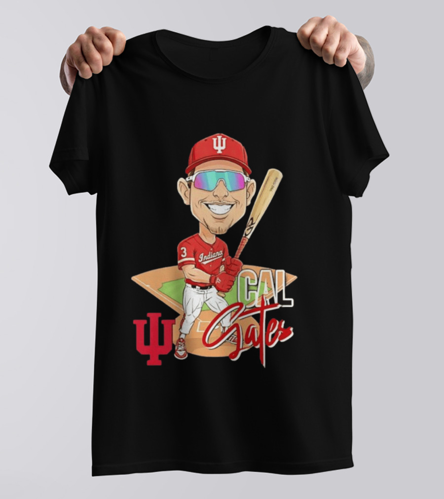 Cal Gates Indiana Hoosiers Baseball Caricature With Indiana University T-Shirt