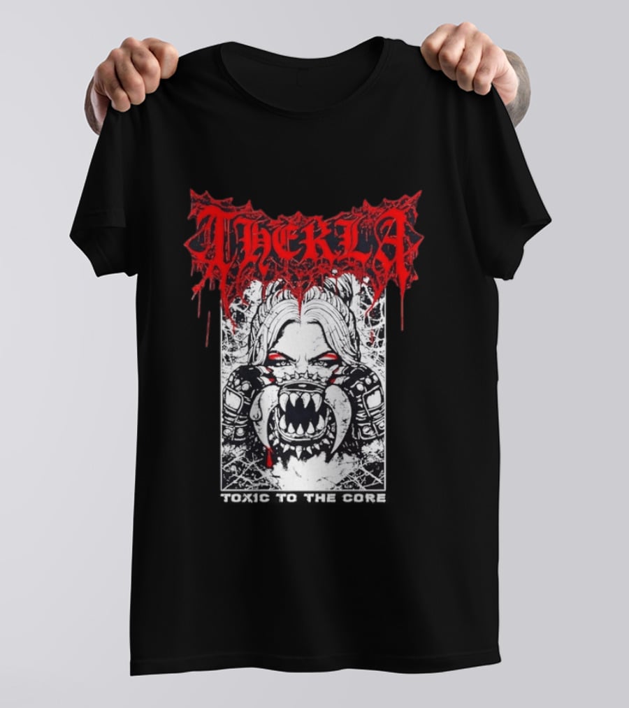 Therkla Toxic To The Core Female Demon Mouth Red Eyes Dripping Blood T-Shirt